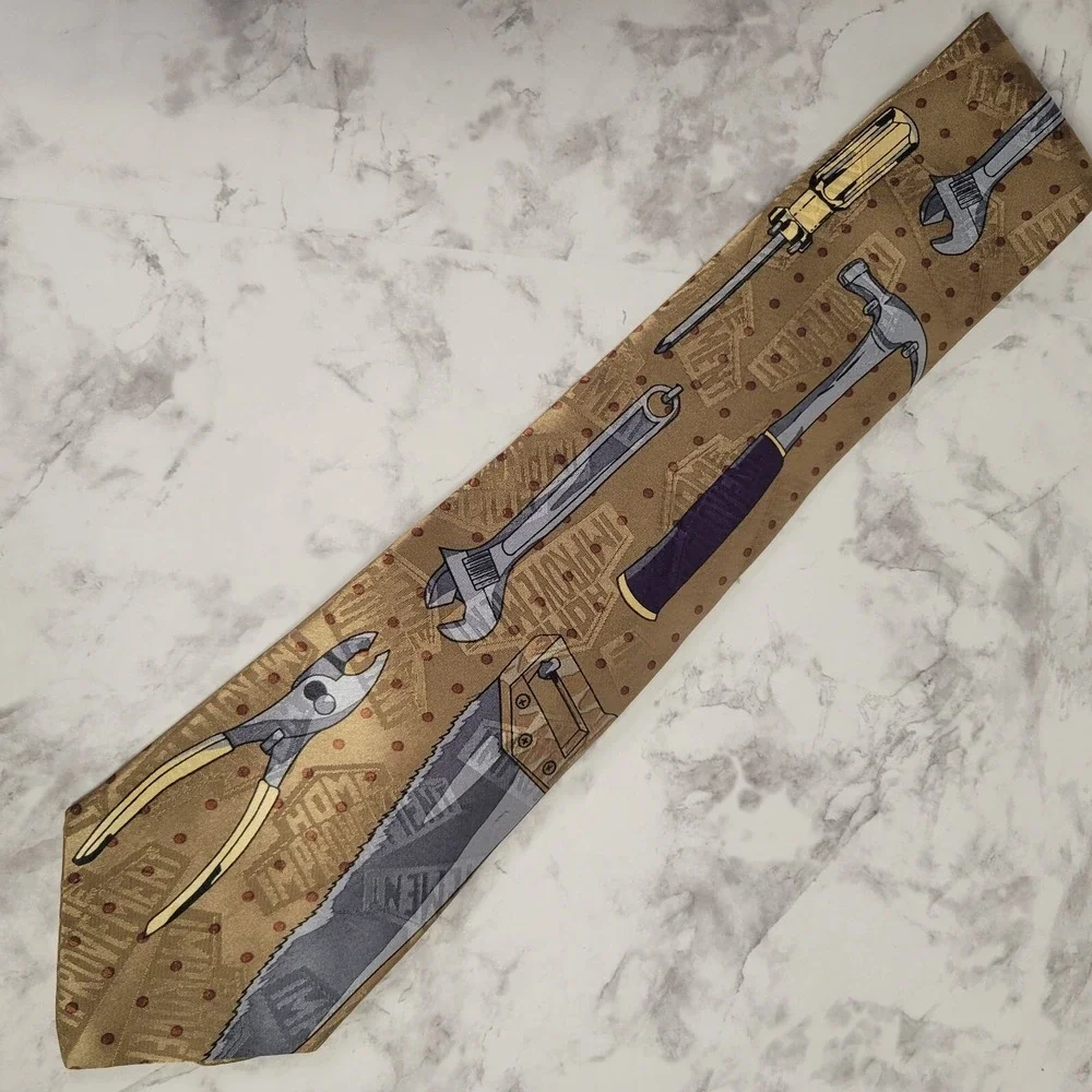 Vintage Home Improvement TV Show Tie‎ Tim's Garage Workshop Tools Tan Brown 90s